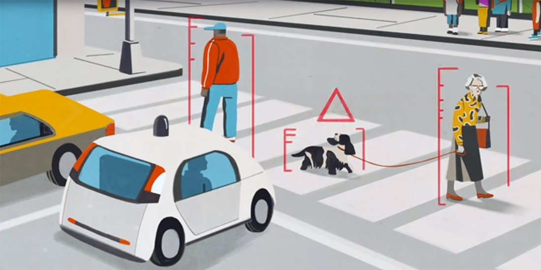 Illustration of autonomous vehicle situation on city street